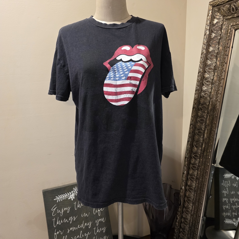 VTG The Rolling Stones Black Cotton Tee. Sz XL.